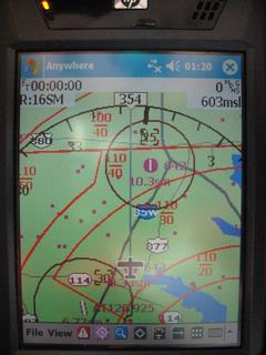 This is a custom view showing my position on the ground at 52F underneath the Class B about a third of the way between Alliance and Denton airports. Note the floors and ceilings and the highway names. Screen - AnywhereMap Wx.jpg